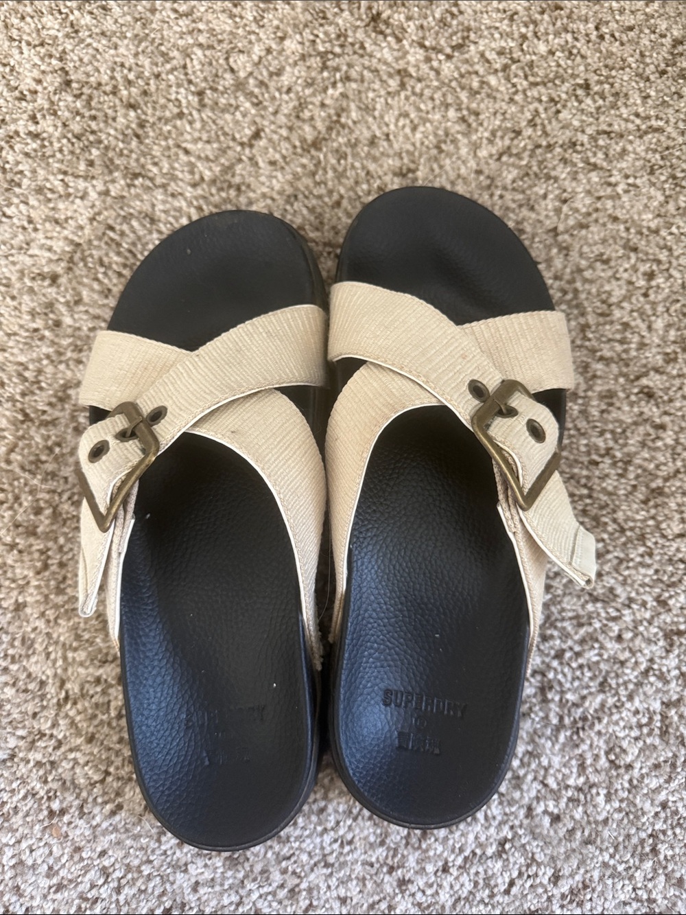Superdry Beige Strap Slide Mules with Buckle